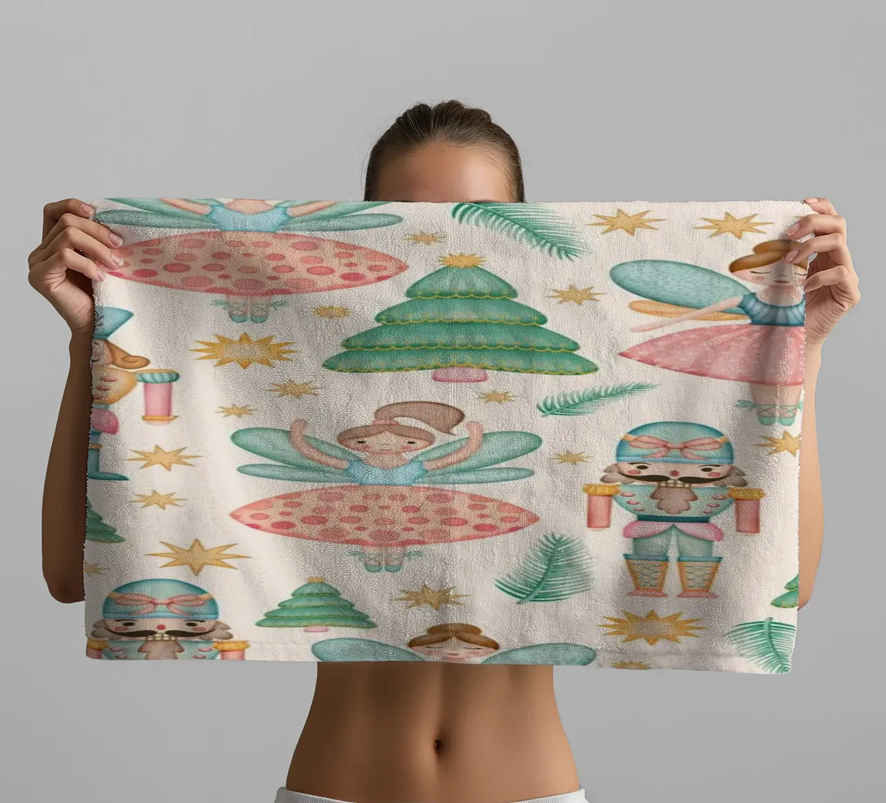 Nutcracker Ballet and Fairies on Cream Background towel by CoelfenArt