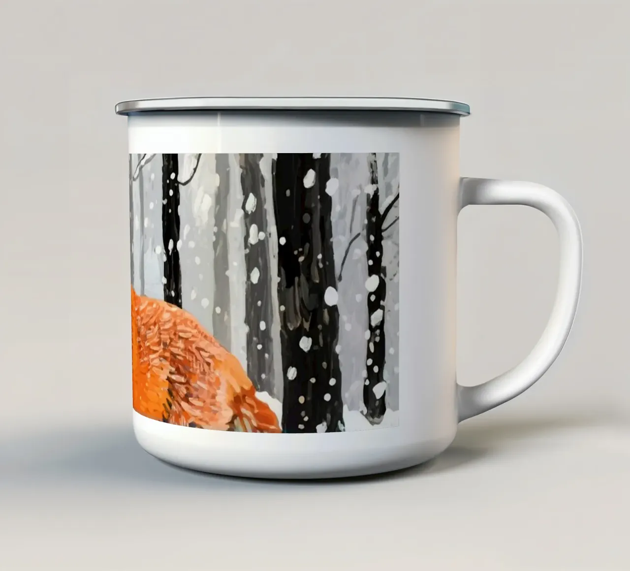Volpe arancione nella foresta di neve tazza in smalto da Slash Shop