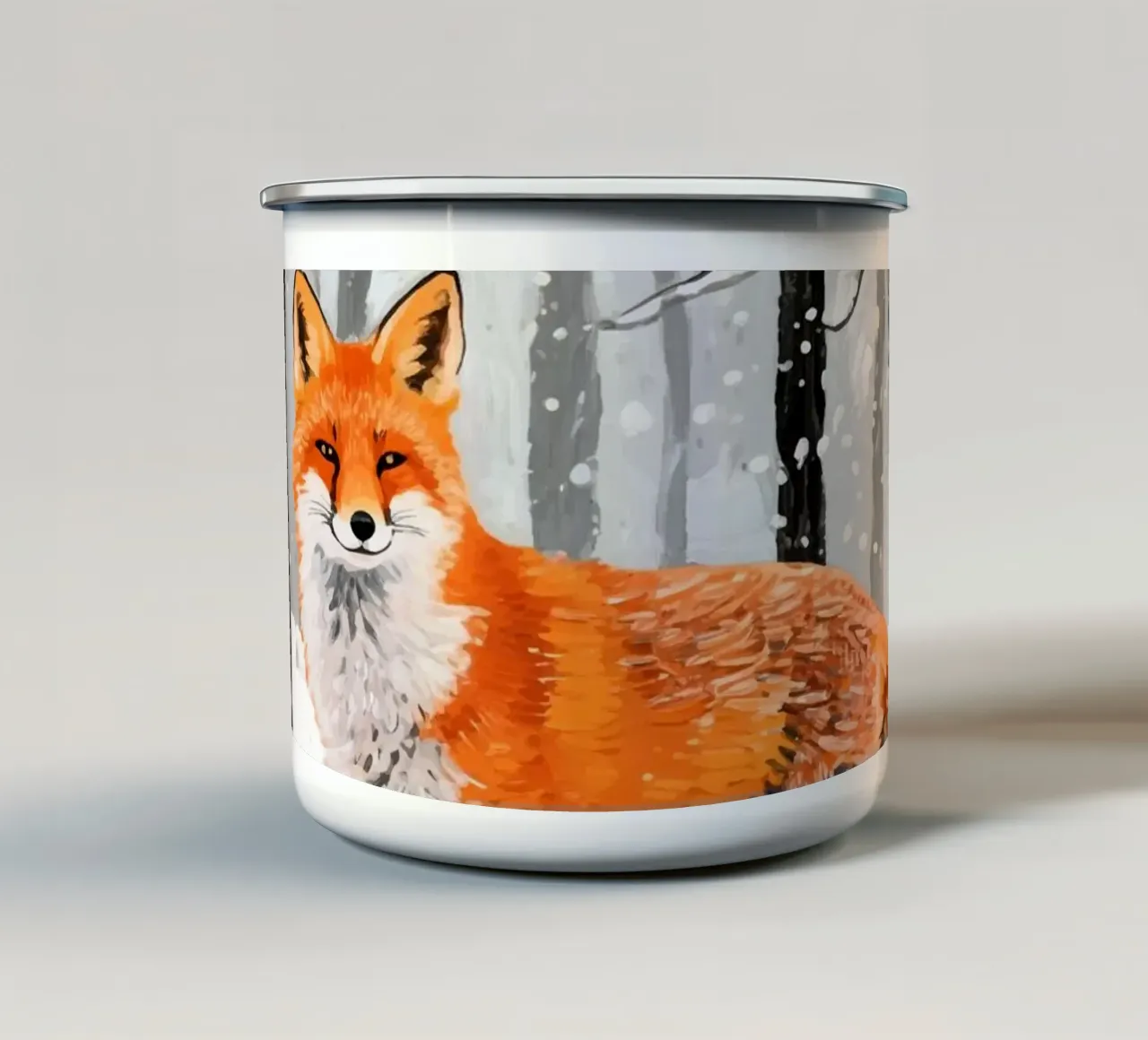 Volpe arancione nella foresta di neve tazza in smalto da Slash Shop