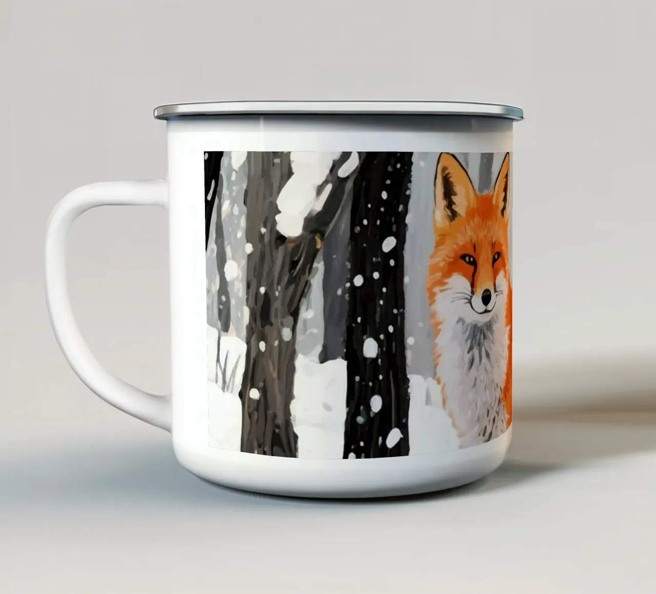 Volpe arancione nella foresta di neve tazza in smalto da Slash Shop