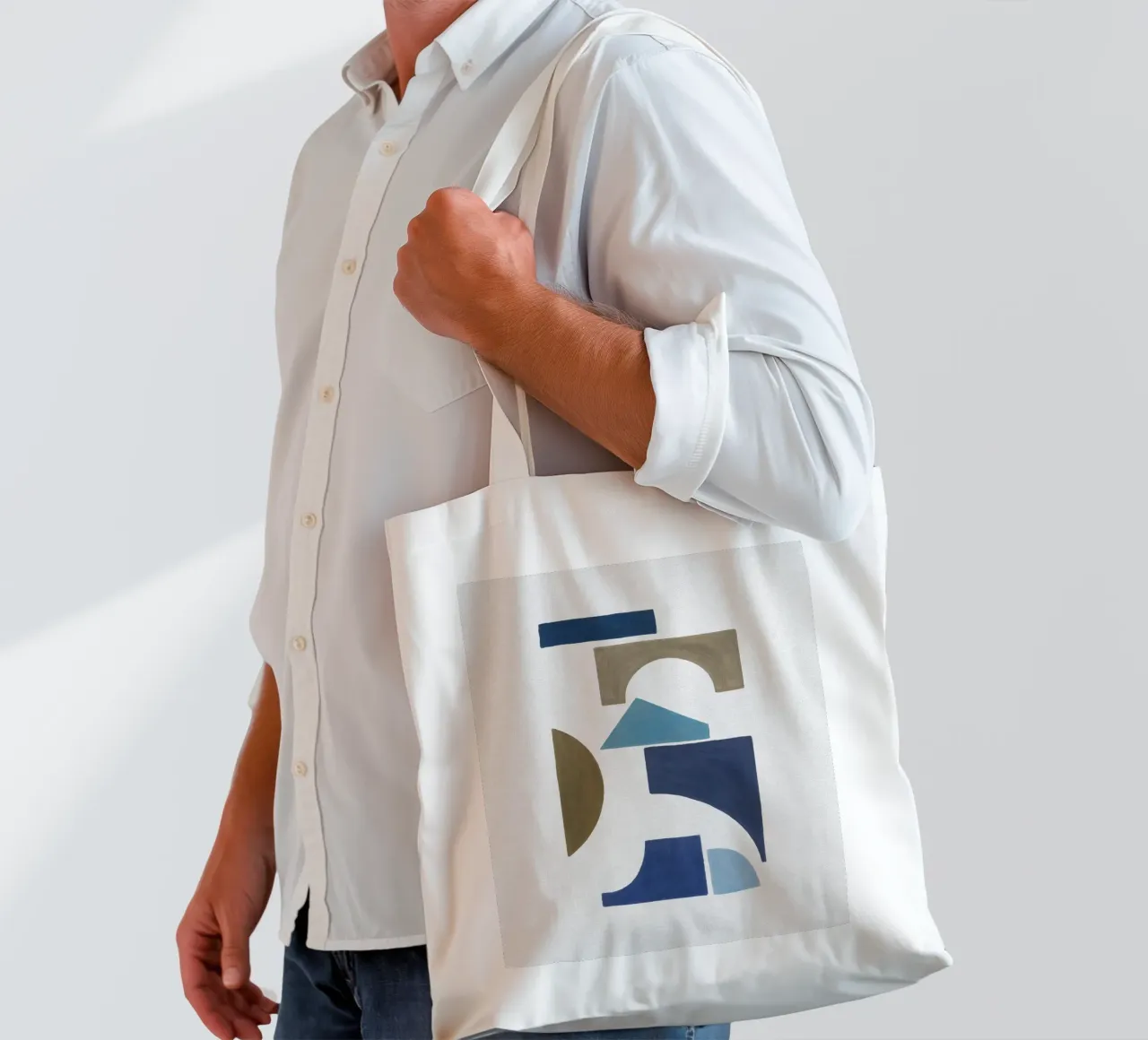 Geometrico blu e marrone I borsa in juta da Orara Studio