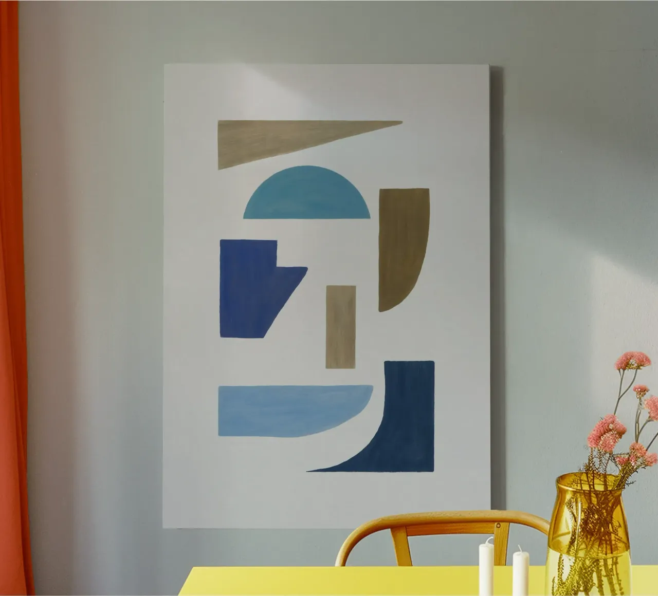 Blauw & Bruin Geometrisch II canvas van Orara Studio