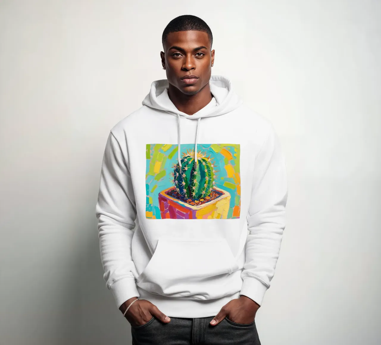 Piccolo cactus in un vaso a forma di cubo felpa con cappuccio da Slash Shop