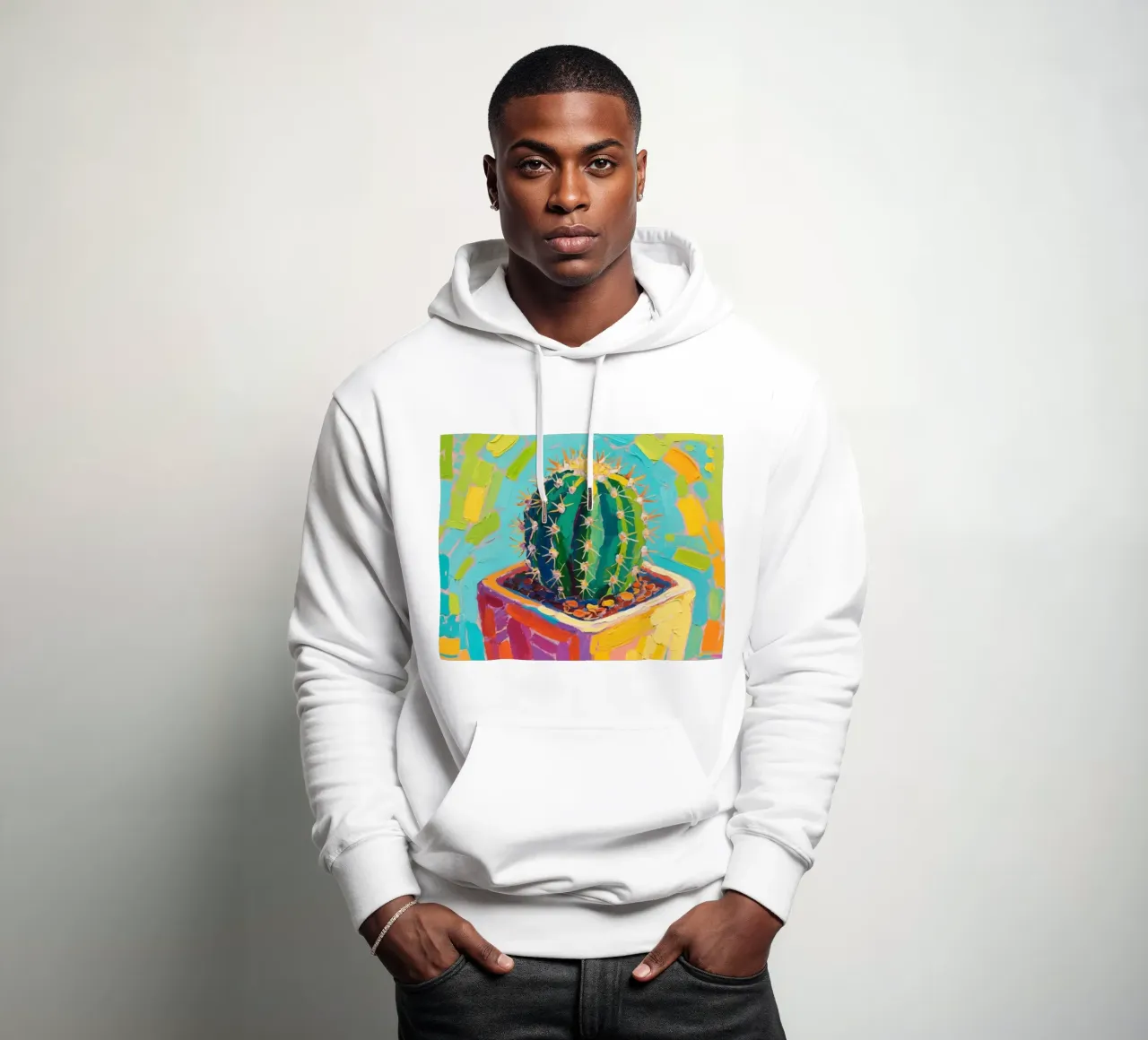 Piccolo cactus in un vaso a forma di cubo felpa con cappuccio da Slash Shop