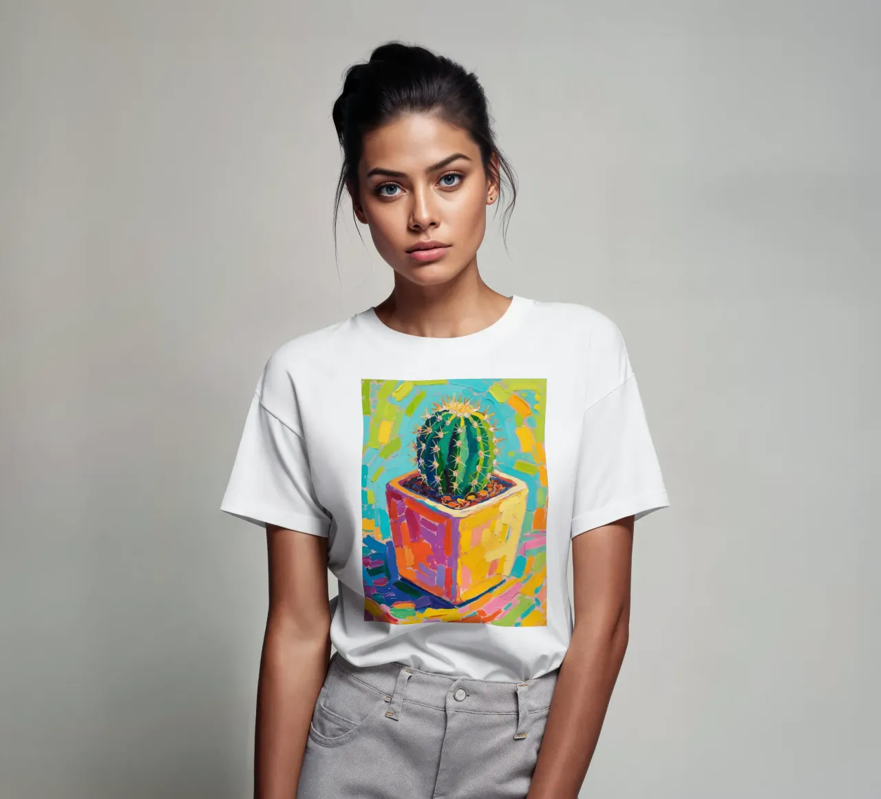 Piccolo cactus in un vaso a forma di cubo t-shirt da Slash Shop