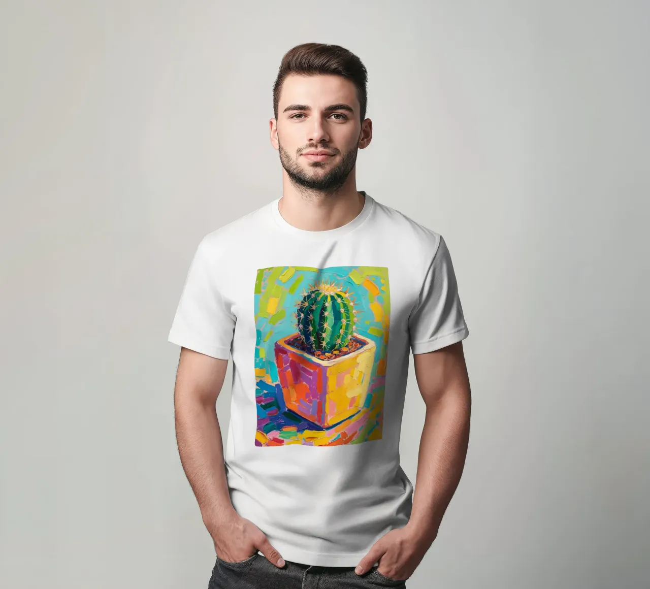 Piccolo cactus in un vaso a forma di cubo t-shirt da Slash Shop