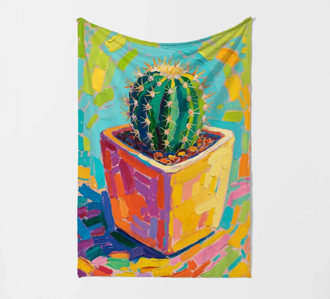 Piccolo cactus in un vaso a forma di cubo coperta in pile da Slash Shop