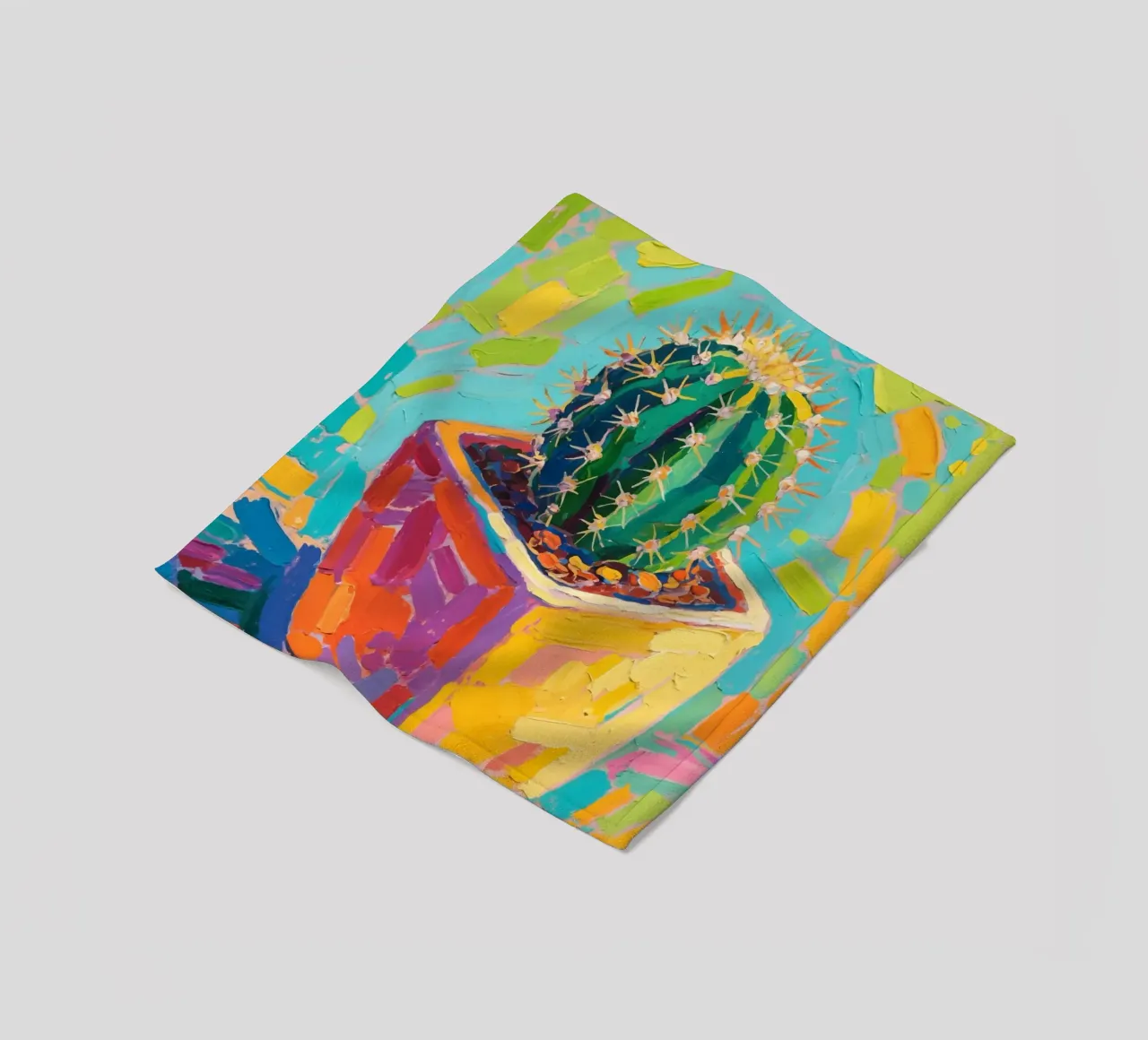 Piccolo cactus in un vaso a forma di cubo coperta in pile da Slash Shop