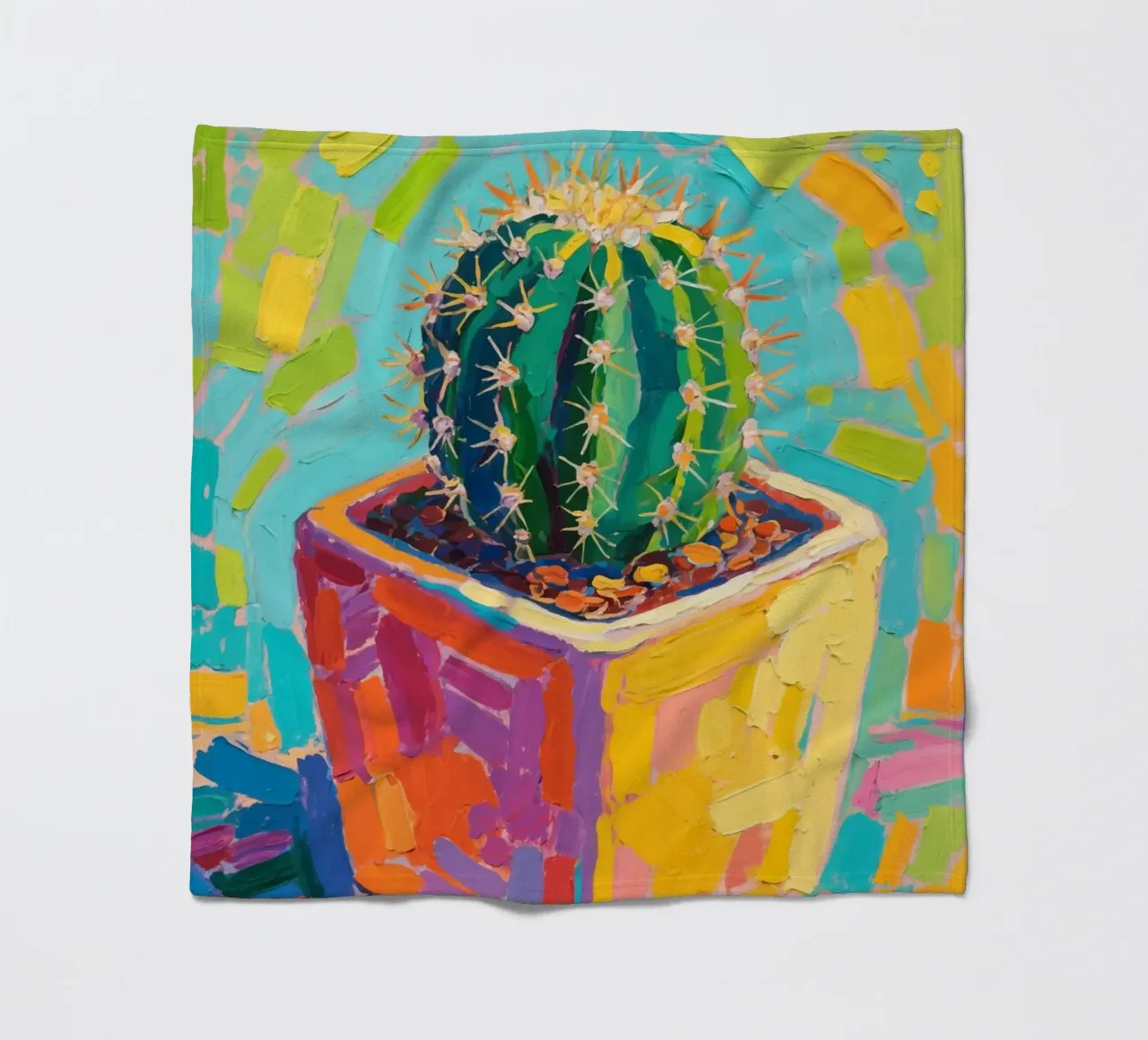 Piccolo cactus in un vaso a forma di cubo coperta in pile da Slash Shop