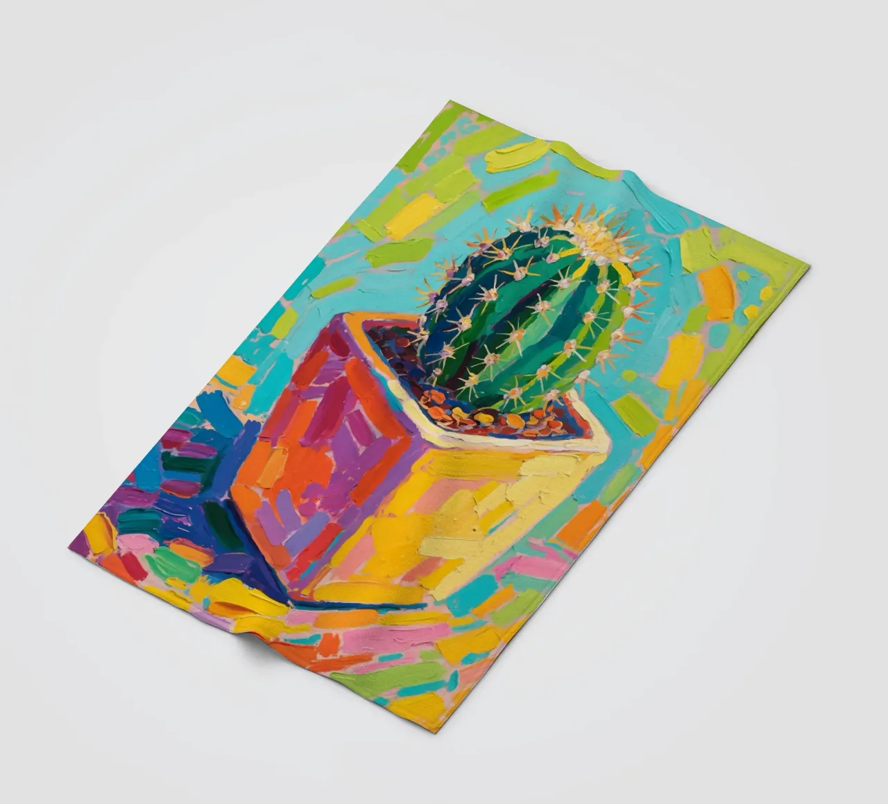 Piccolo cactus in un vaso a forma di cubo coperta in pile da Slash Shop