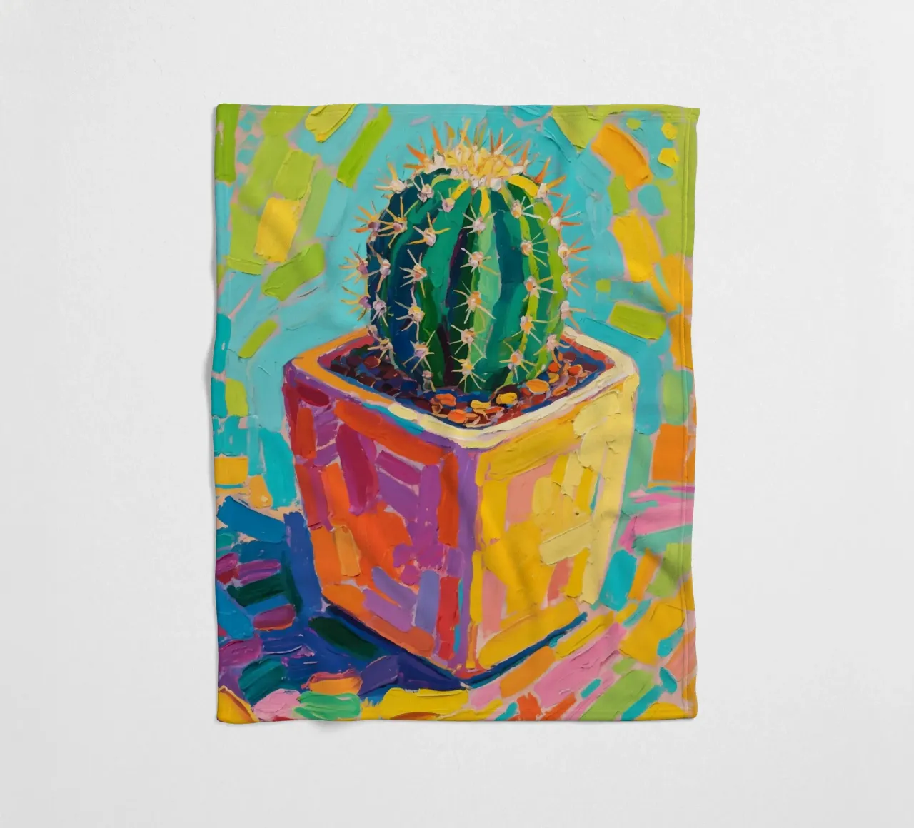 Piccolo cactus in un vaso a forma di cubo coperta in pile da Slash Shop