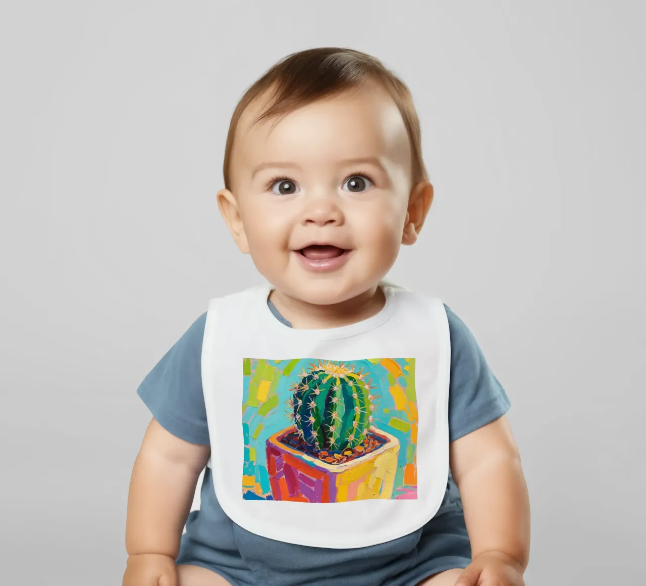 Piccolo cactus in un vaso a forma di cubo bavaglino da Slash Shop