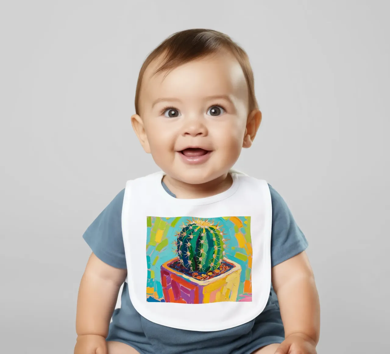 Piccolo cactus in un vaso a forma di cubo bavaglino da Slash Shop