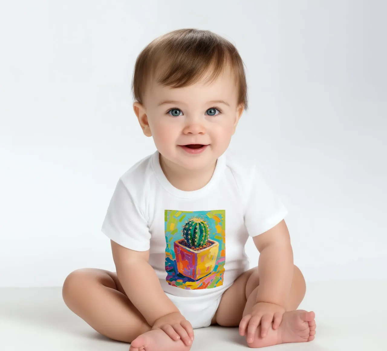 Piccolo cactus in un vaso a forma di cubo body neonato maniche corte da Slash Shop