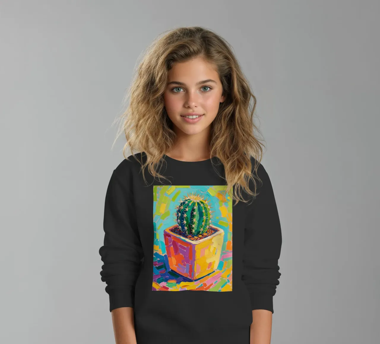 Piccolo cactus in un vaso a forma di cubo felpa bambino da Slash Shop