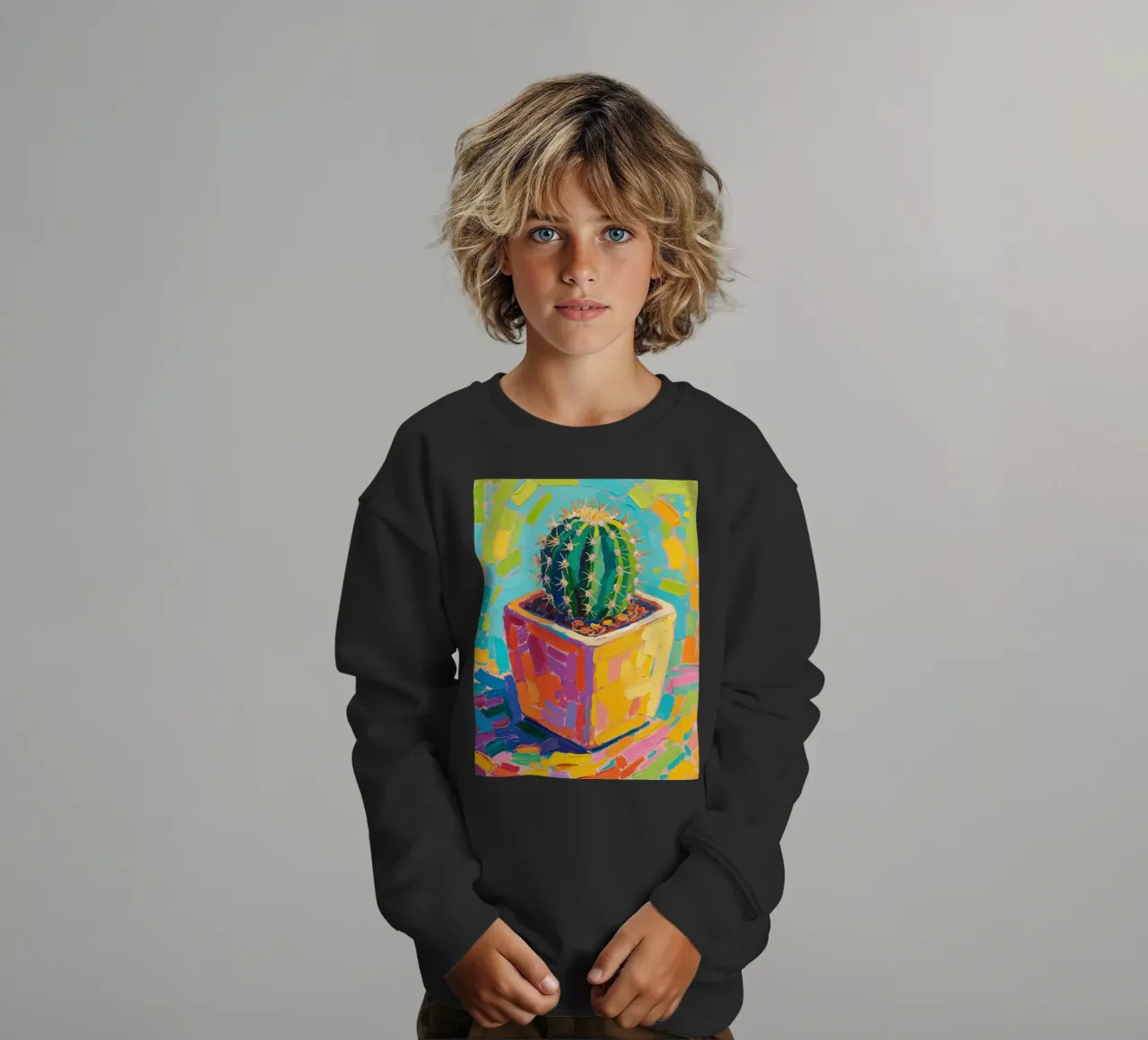 Piccolo cactus in un vaso a forma di cubo felpa bambino da Slash Shop