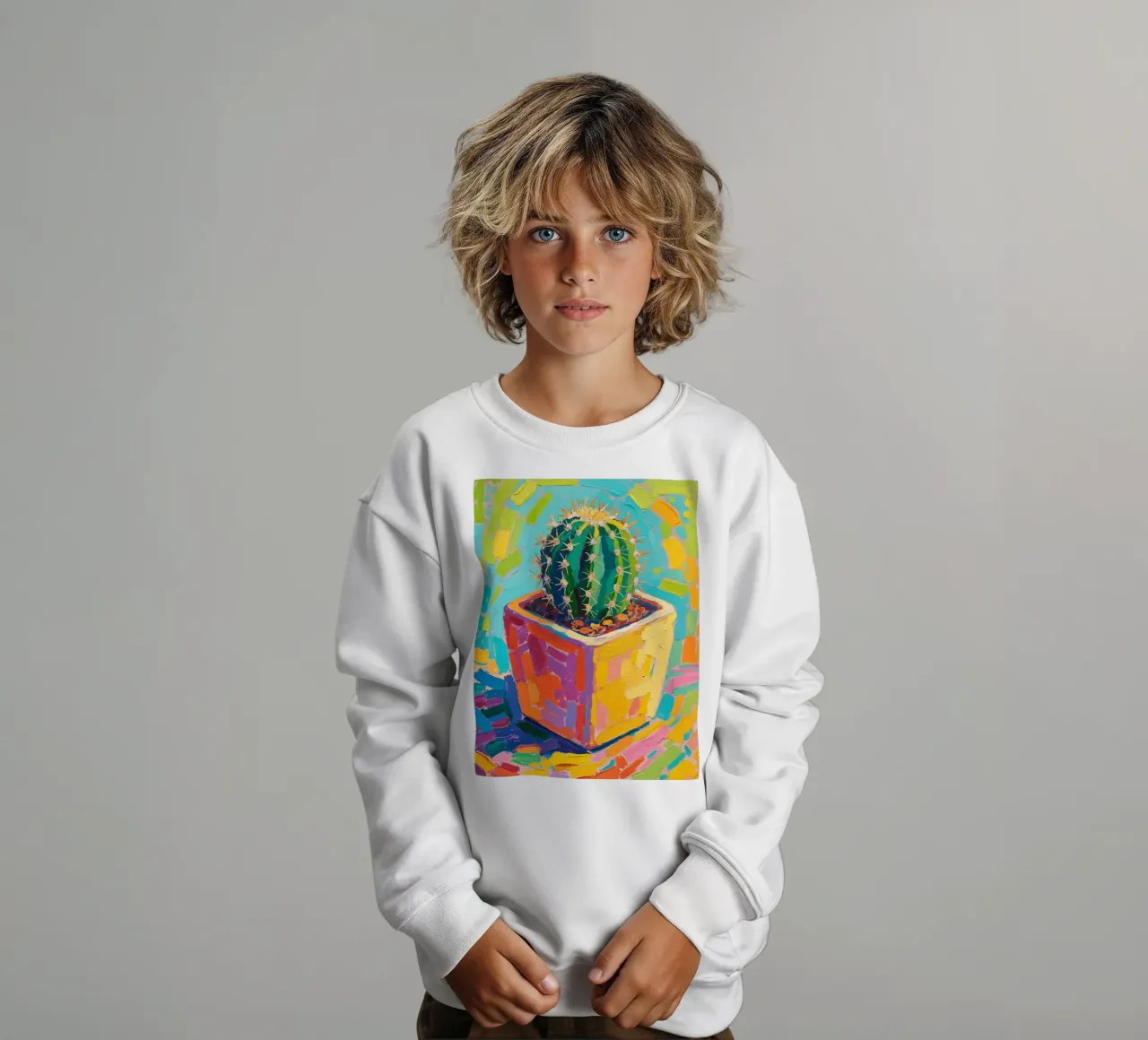 Piccolo cactus in un vaso a forma di cubo felpa bambino da Slash Shop