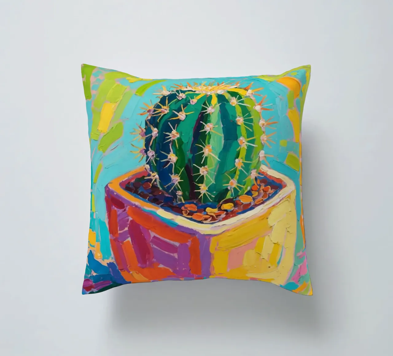 Piccolo cactus in un vaso a forma di cubo cuscino da Slash Shop