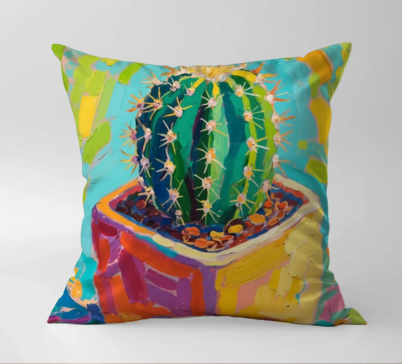 Piccolo cactus in un vaso a forma di cubo cuscino da Slash Shop