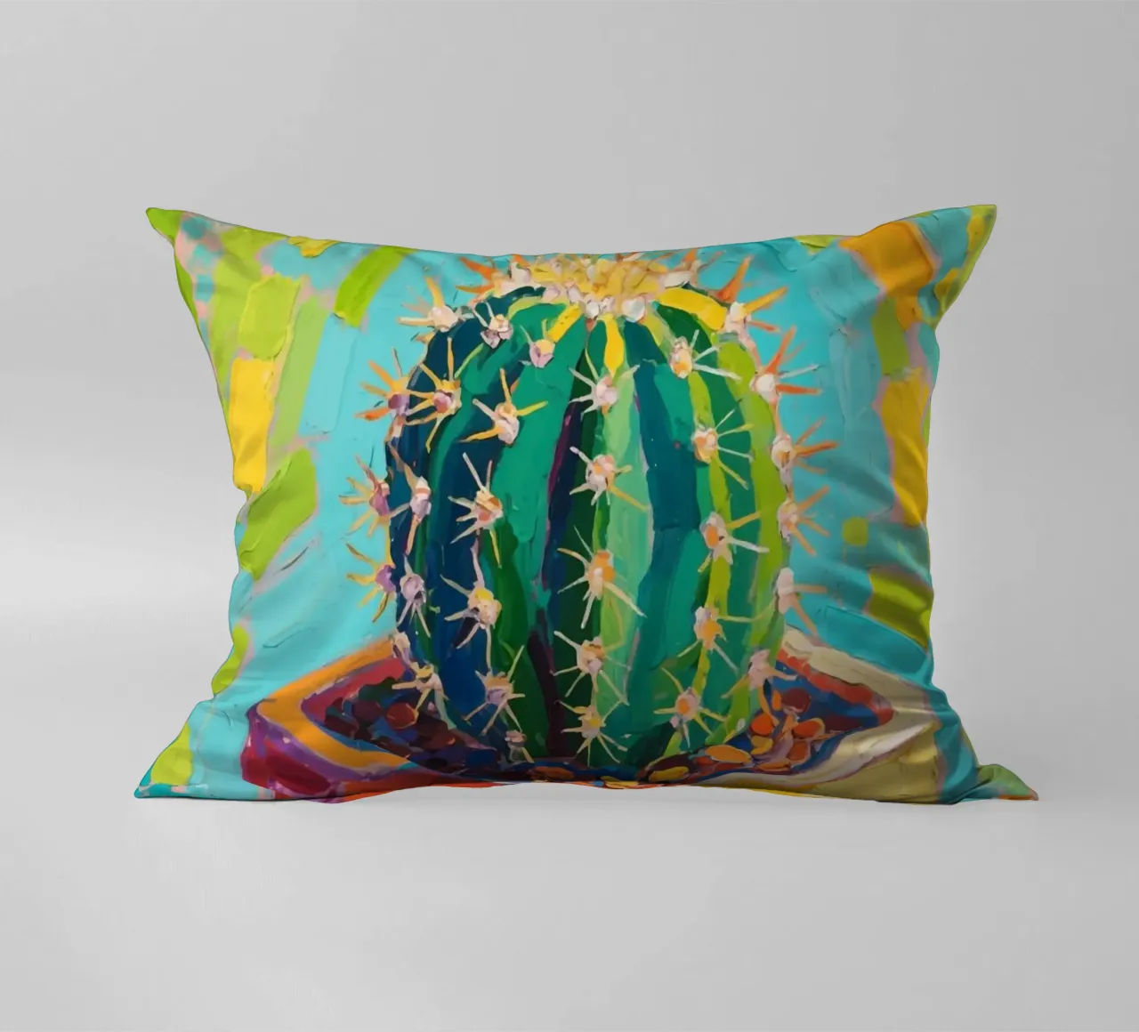 Piccolo cactus in un vaso a forma di cubo cuscino da Slash Shop