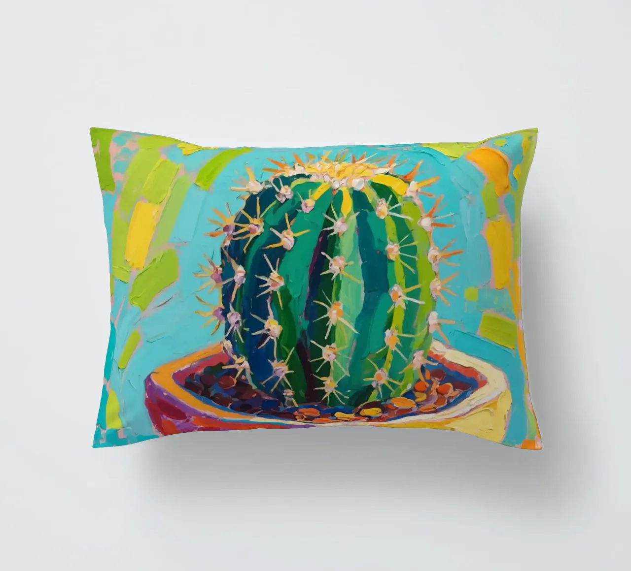 Piccolo cactus in un vaso a forma di cubo cuscino da Slash Shop