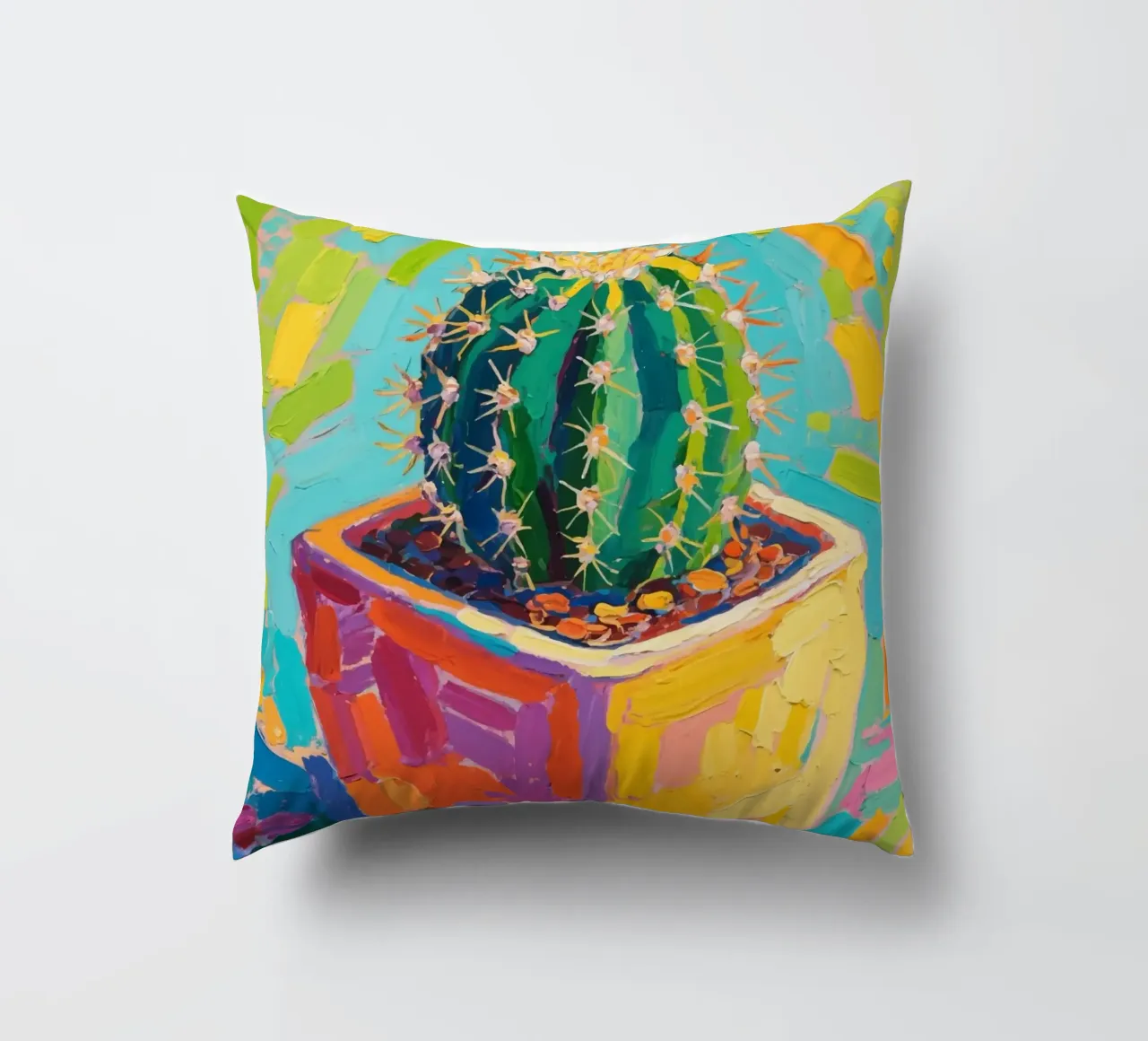 Piccolo cactus in un vaso a forma di cubo cuscino da Slash Shop