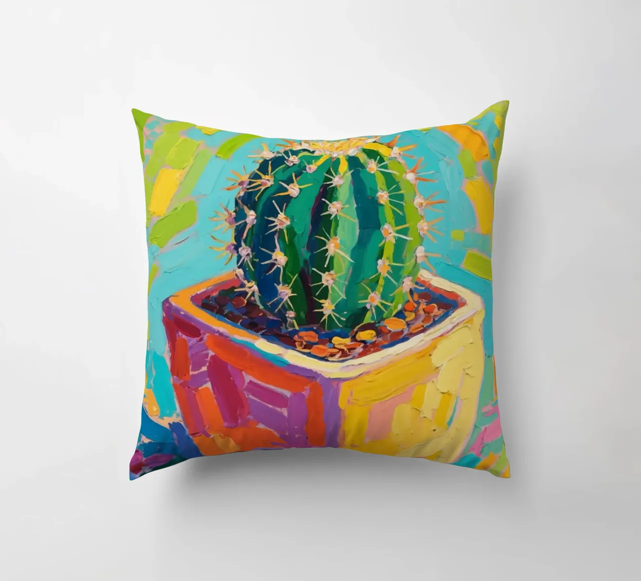 Piccolo cactus in un vaso a forma di cubo cuscino da Slash Shop