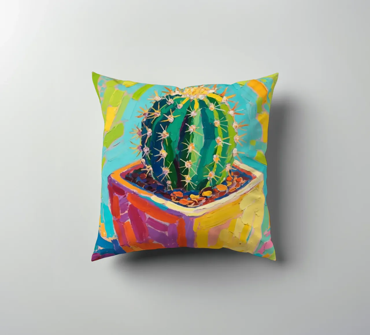 Piccolo cactus in un vaso a forma di cubo cuscino da Slash Shop