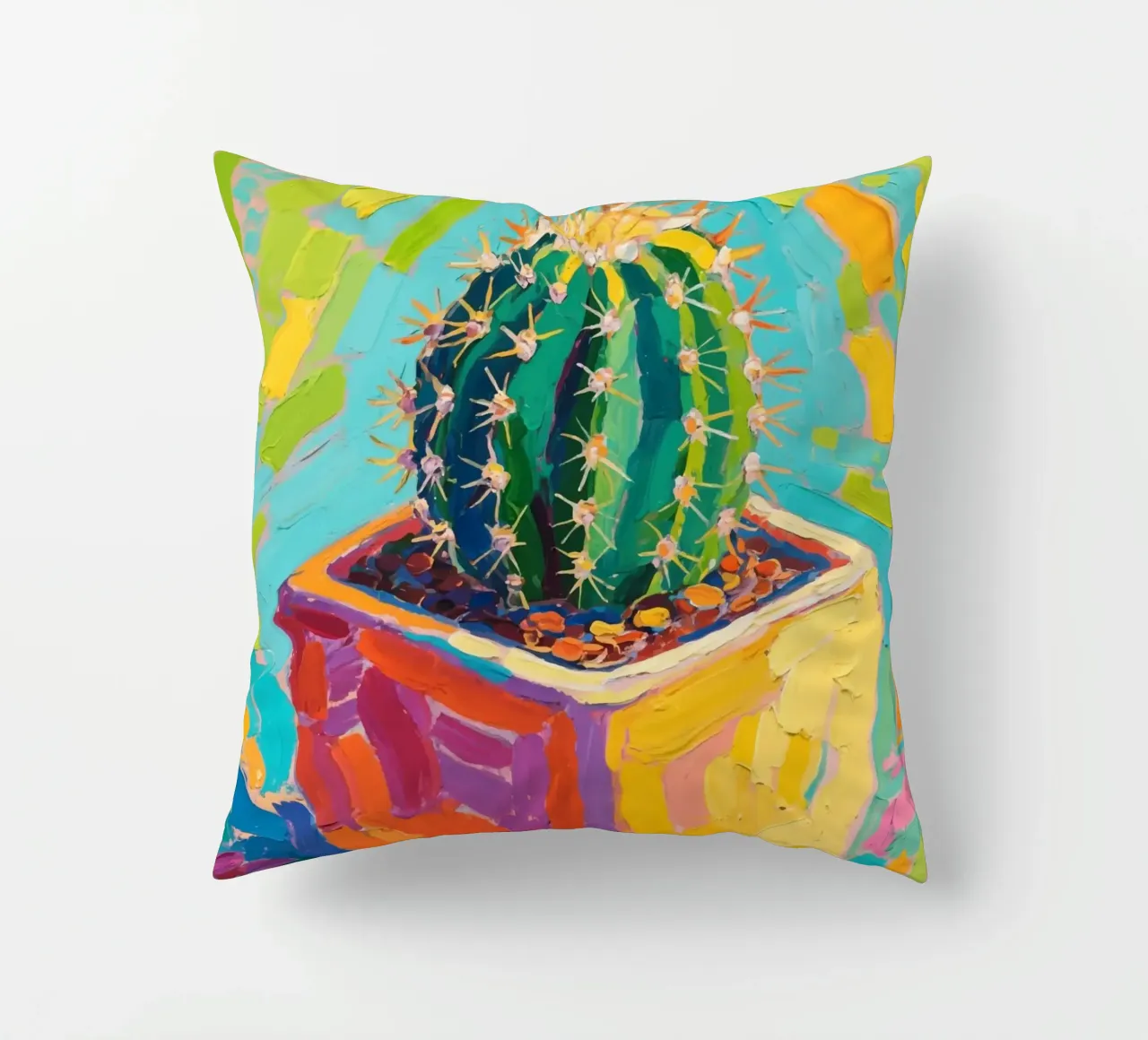 Piccolo cactus in un vaso a forma di cubo cuscino da Slash Shop