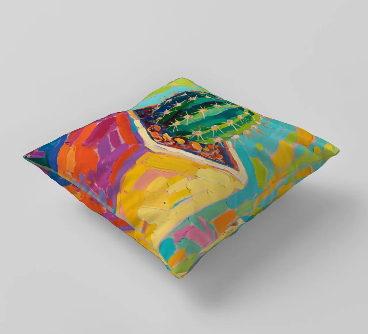 Piccolo cactus in un vaso a forma di cubo cuscino da Slash Shop