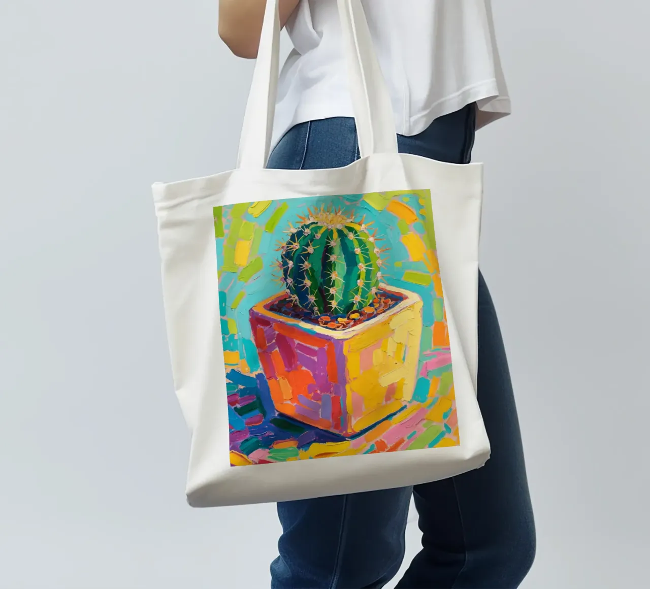 Piccolo cactus in un vaso a forma di cubo borsa in juta da Slash Shop