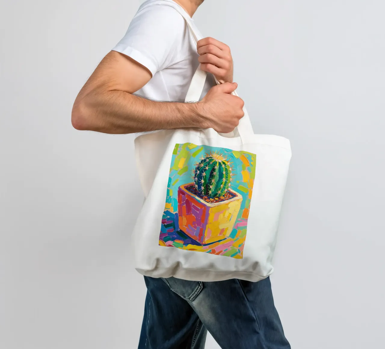 Piccolo cactus in un vaso a forma di cubo borsa in juta da Slash Shop