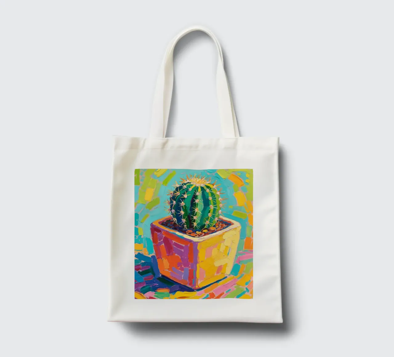 Piccolo cactus in un vaso a forma di cubo borsa in juta da Slash Shop