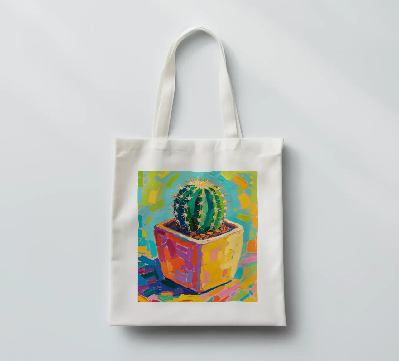 Piccolo cactus in un vaso a forma di cubo borsa in juta da Slash Shop