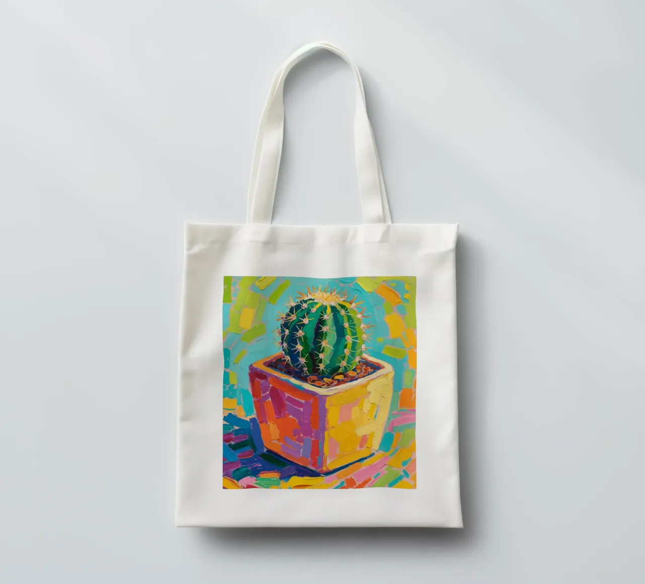 Piccolo cactus in un vaso a forma di cubo borsa in juta da Slash Shop