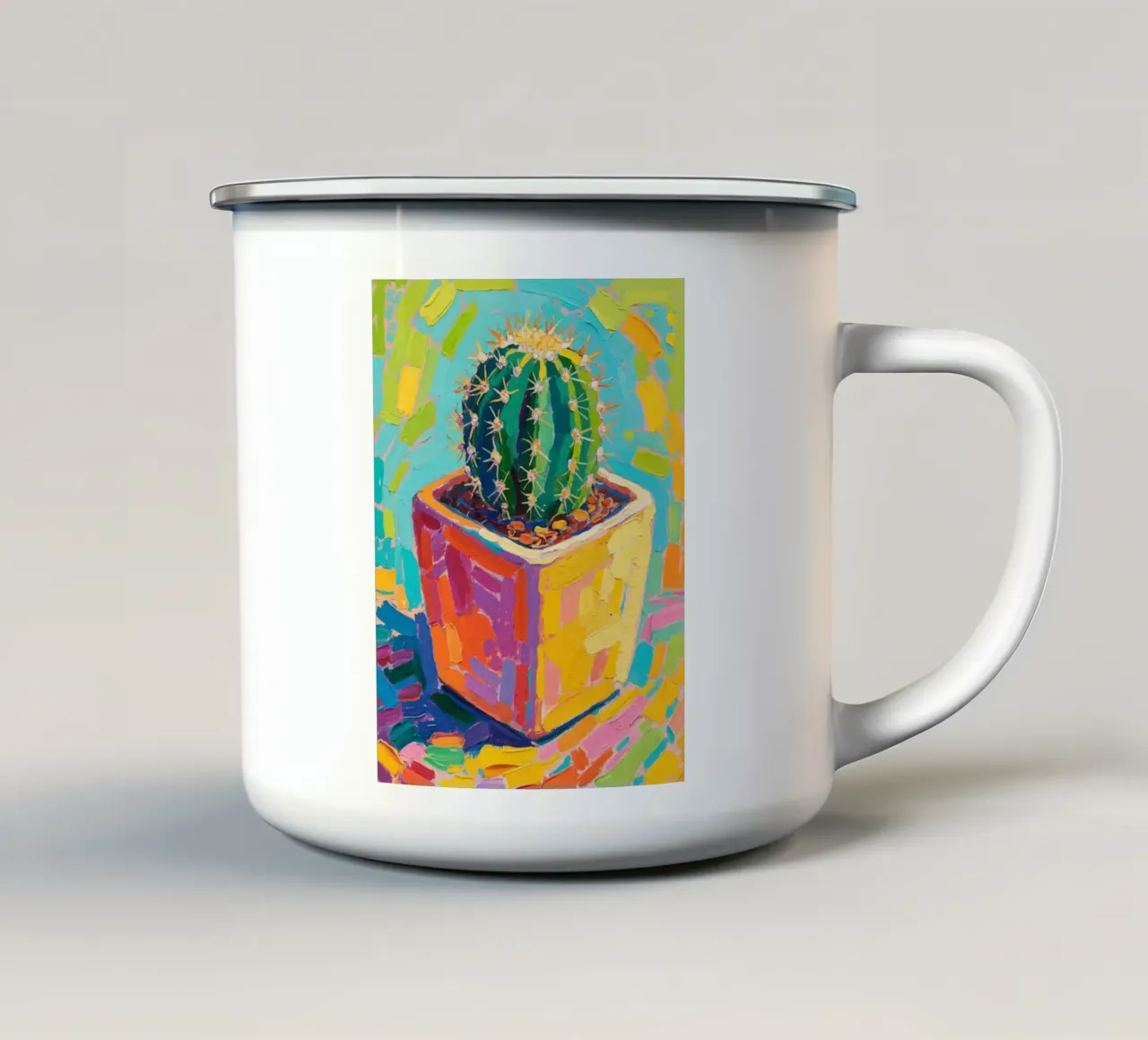 Piccolo cactus in un vaso a forma di cubo tazza in smalto da Slash Shop