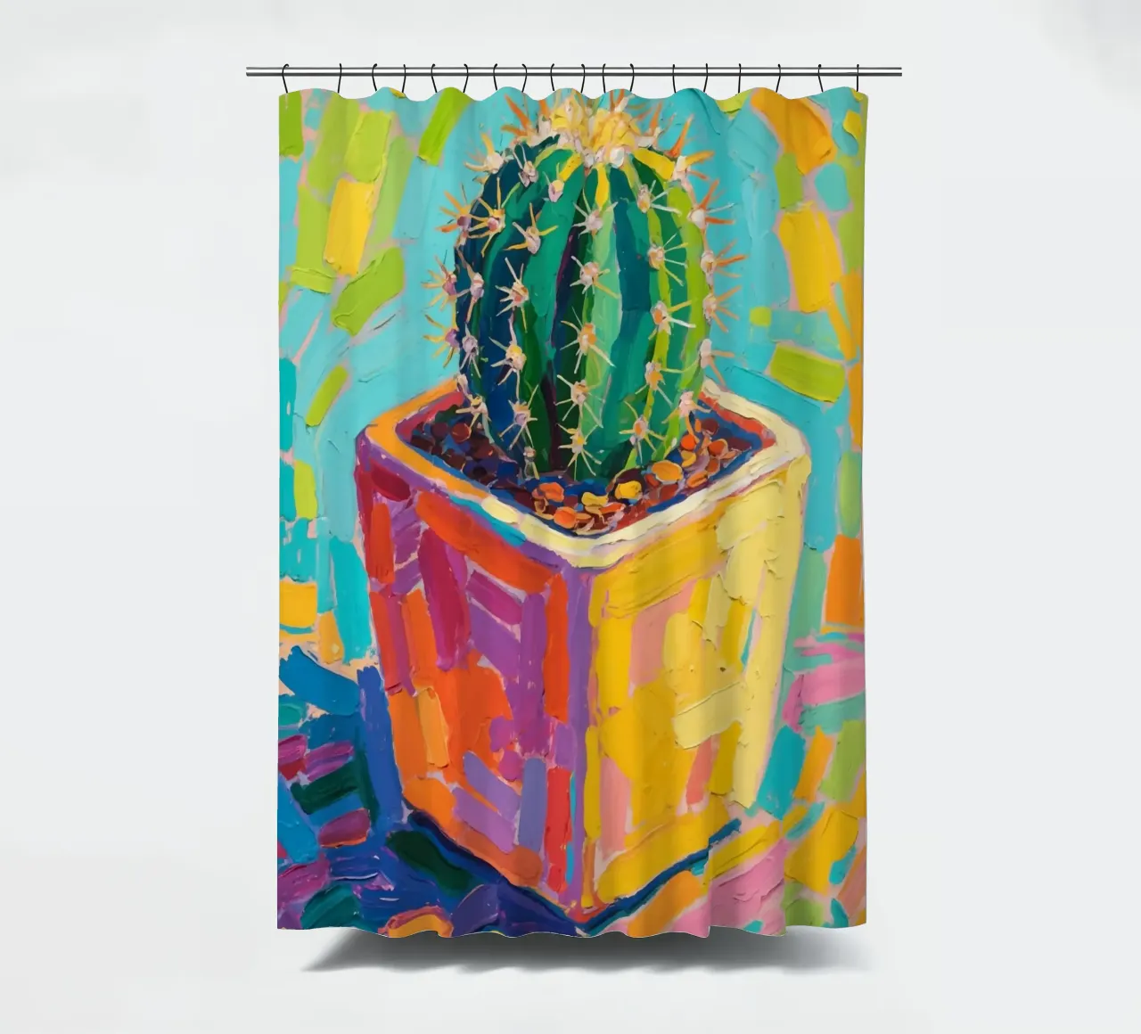 Piccolo cactus in un vaso a forma di cubo tenda da doccia da Slash Shop