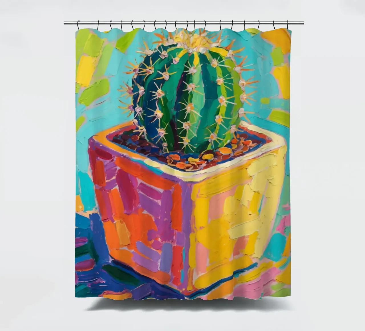 Piccolo cactus in un vaso a forma di cubo tenda da doccia da Slash Shop