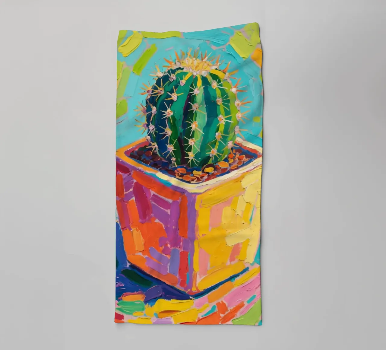 Piccolo cactus in un vaso a forma di cubo asciugamano da bagno da Slash Shop