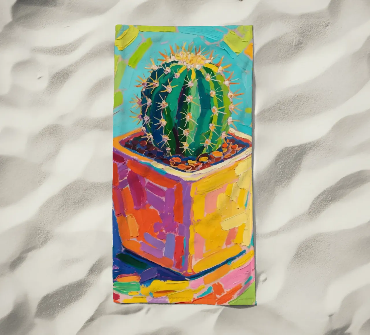 Piccolo cactus in un vaso a forma di cubo telo mare da Slash Shop