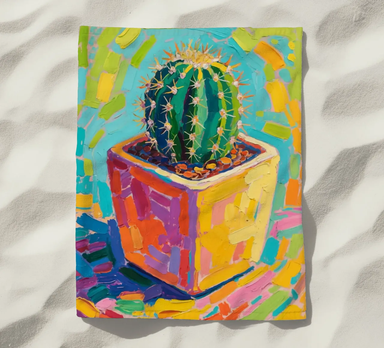 Piccolo cactus in un vaso a forma di cubo telo mare da Slash Shop