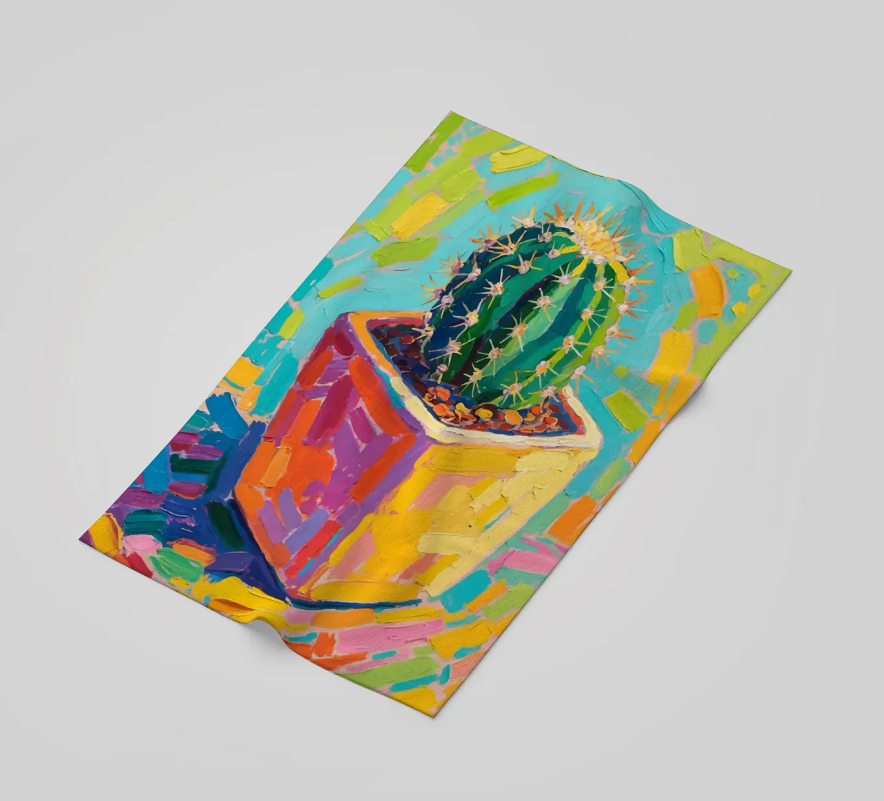 Piccolo cactus in un vaso a forma di cubo telo mare da Slash Shop