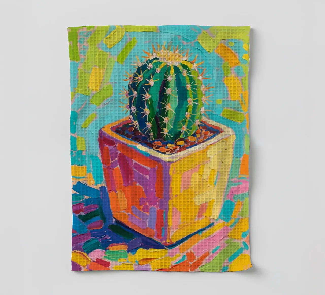 Piccolo cactus in un vaso a forma di cubo canovaccio da cucina da Slash Shop