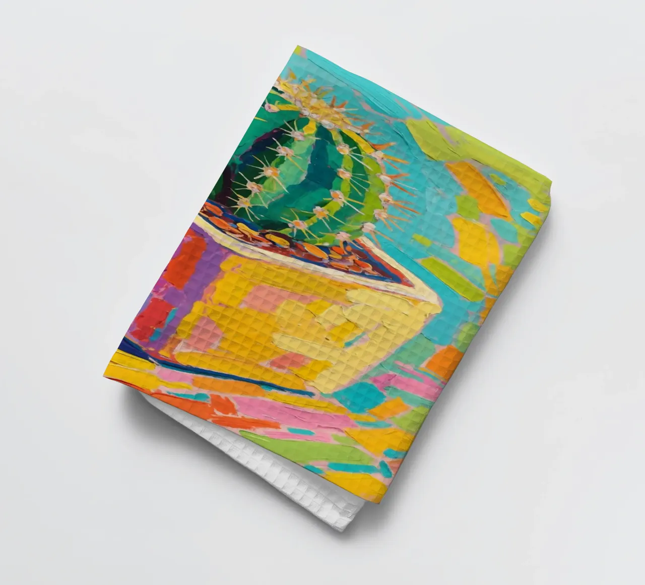 Piccolo cactus in un vaso a forma di cubo canovaccio da cucina da Slash Shop