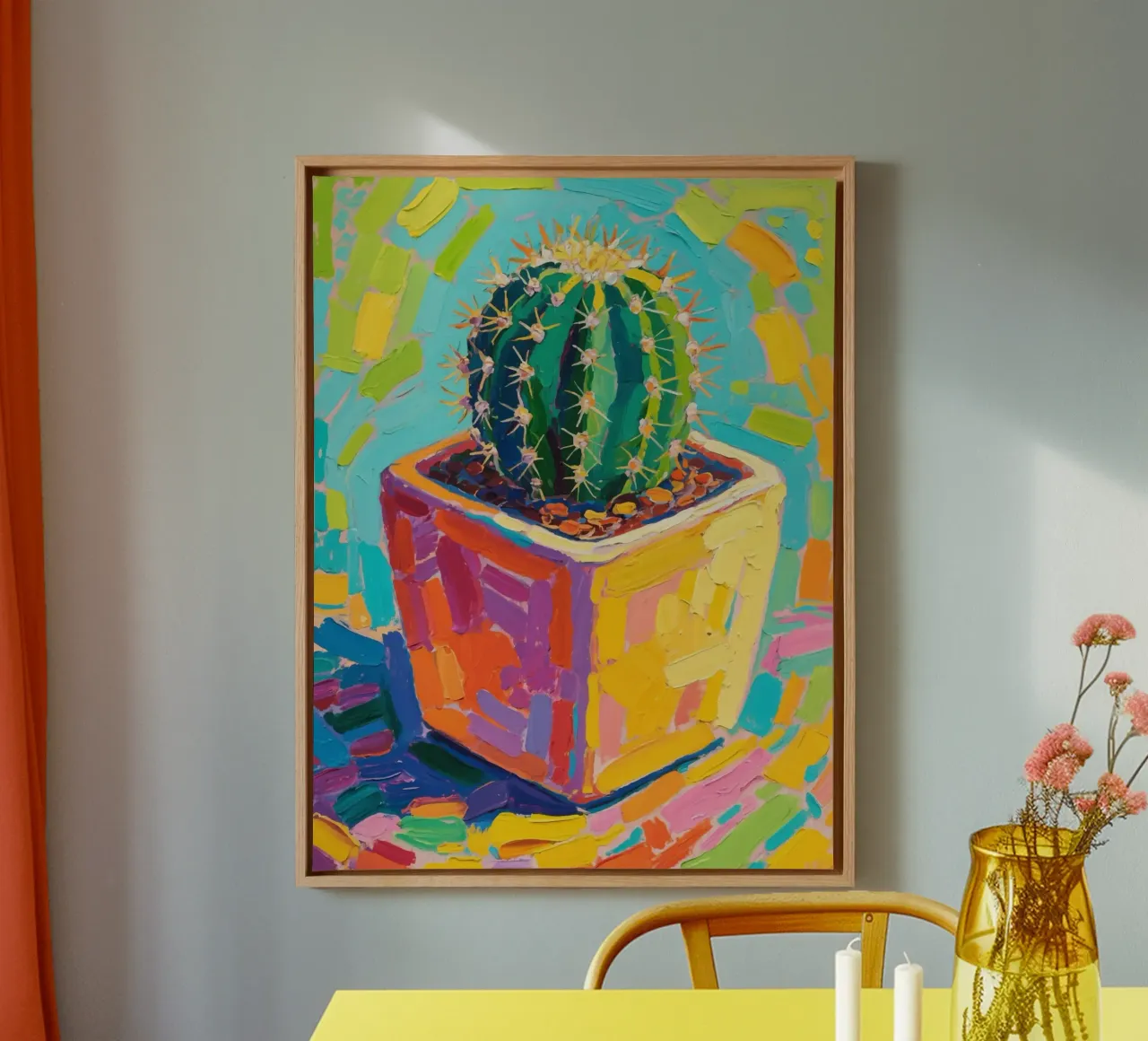 Piccolo cactus in un vaso a forma di cubo tela da Slash Shop