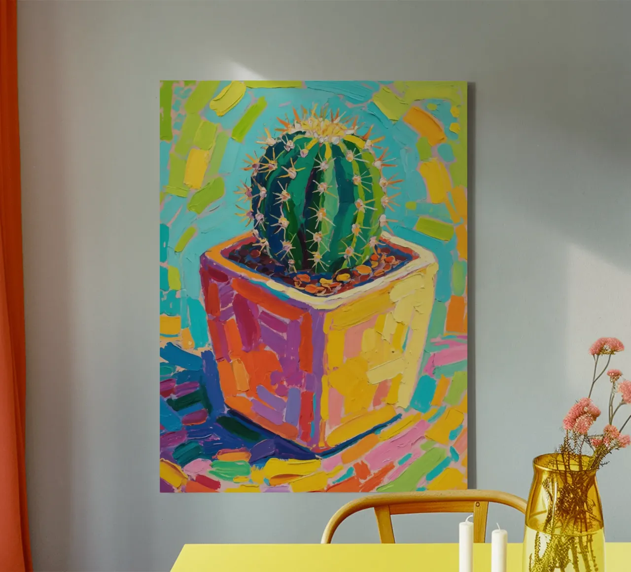 Piccolo cactus in un vaso a forma di cubo tela da Slash Shop