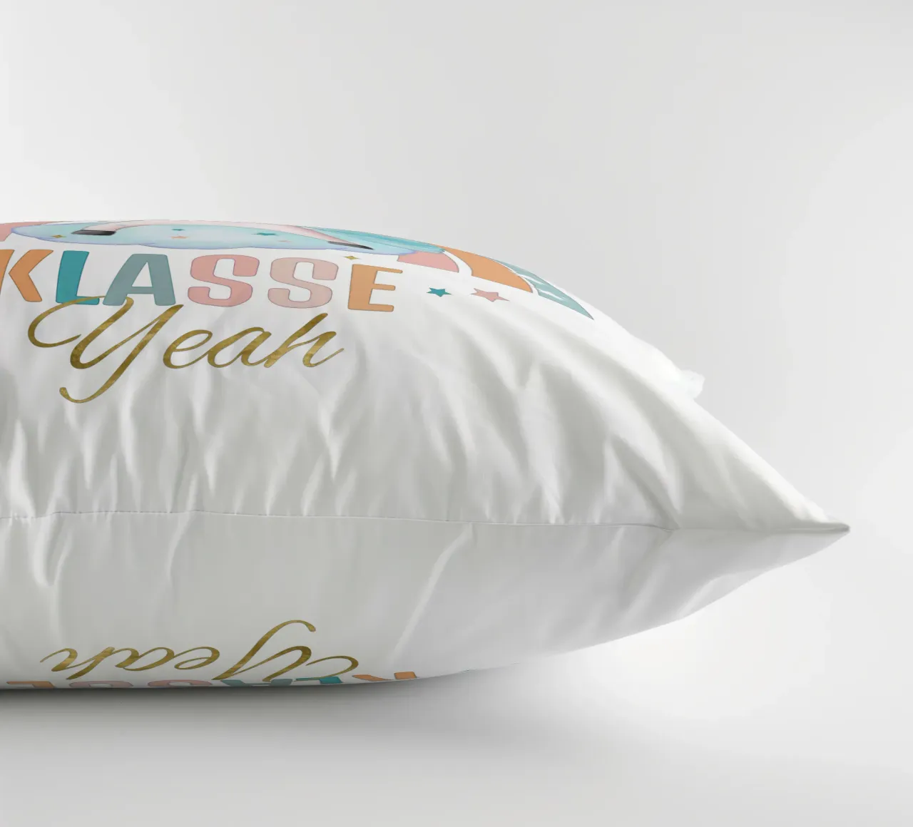 First class, primary school. Yeah, the unicorn is happy. decorative cushion by CalliLetters