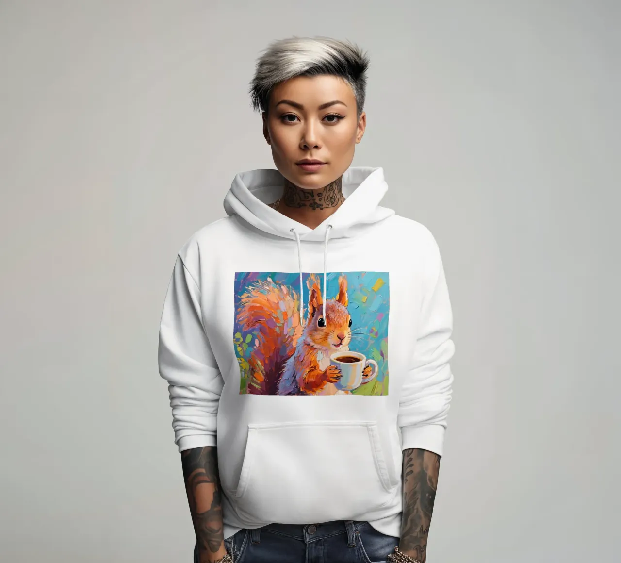 Scoiattolo con in mano una tazza di caffè felpa con cappuccio da Slash Shop