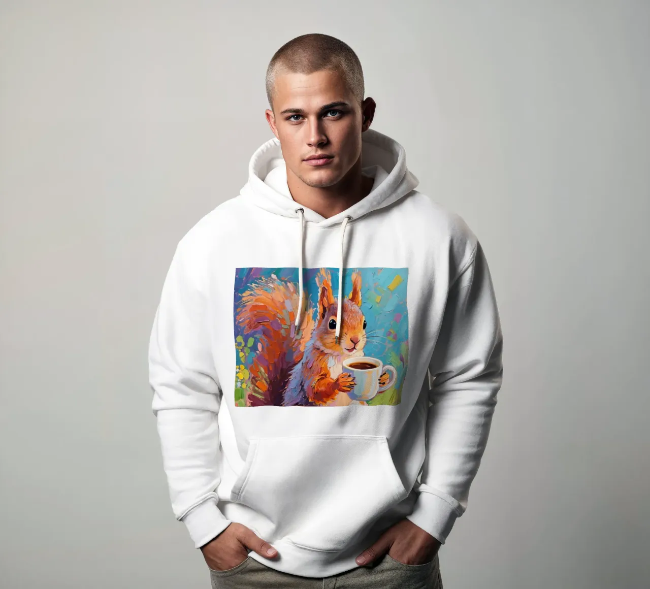 Scoiattolo con in mano una tazza di caffè felpa con cappuccio da Slash Shop