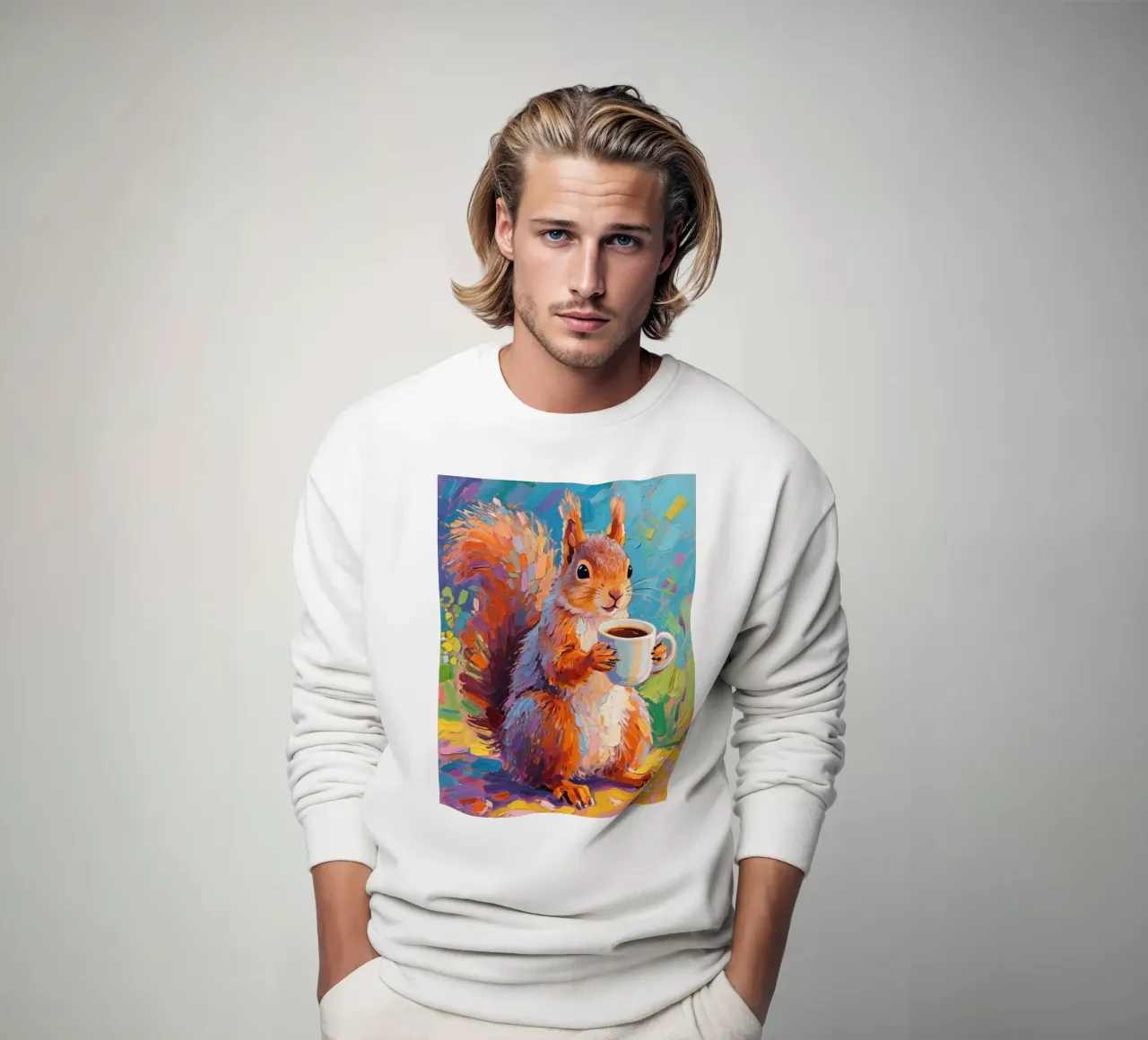 Scoiattolo con in mano una tazza di caffè felpa da Slash Shop